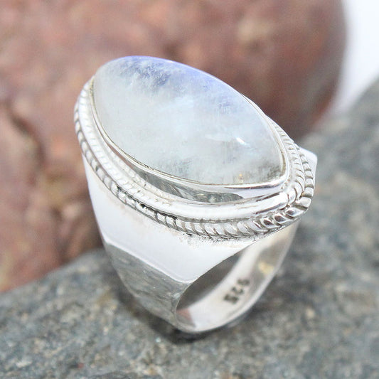 925 SOLID STERLING SILVER NATURAL RAINBOW MOONSTONE GEMSTONES HANDMADE RING, ALL SIZES AVAILABLE