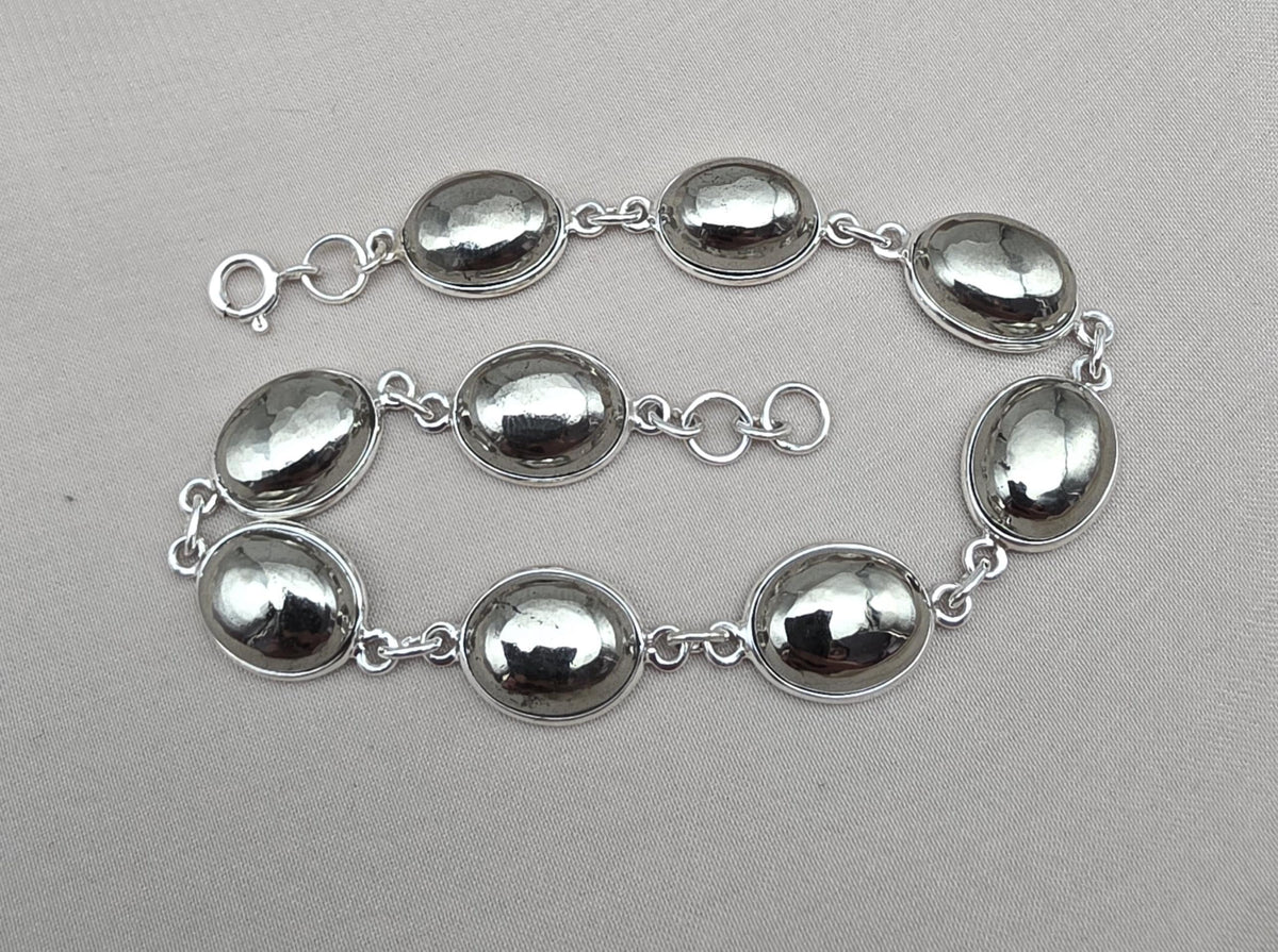 925 Sterling Silver Pyrite Bracelet Minimal Oval Link Handmade Jewelry