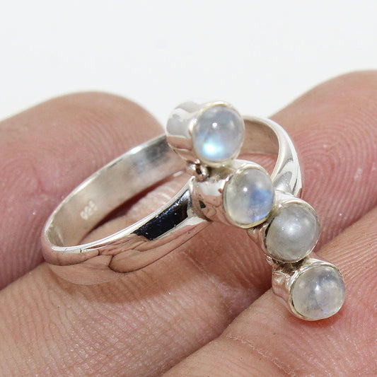 925 SOLID STERLING SILVER NATURAL RAINBOW MOONSTONE GEMSTONES HANDMADE RING, ALL SIZES AVAILABLE