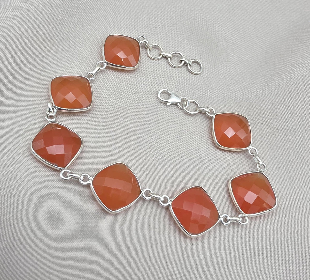 Sterling Silver Carnelian Bracelet, Faceted Gemstone Handmade Jewelry