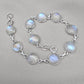 925 Sterling Silver Blue Flash Rainbow Moonstone Bracelet Natural Oval Link Jewelry