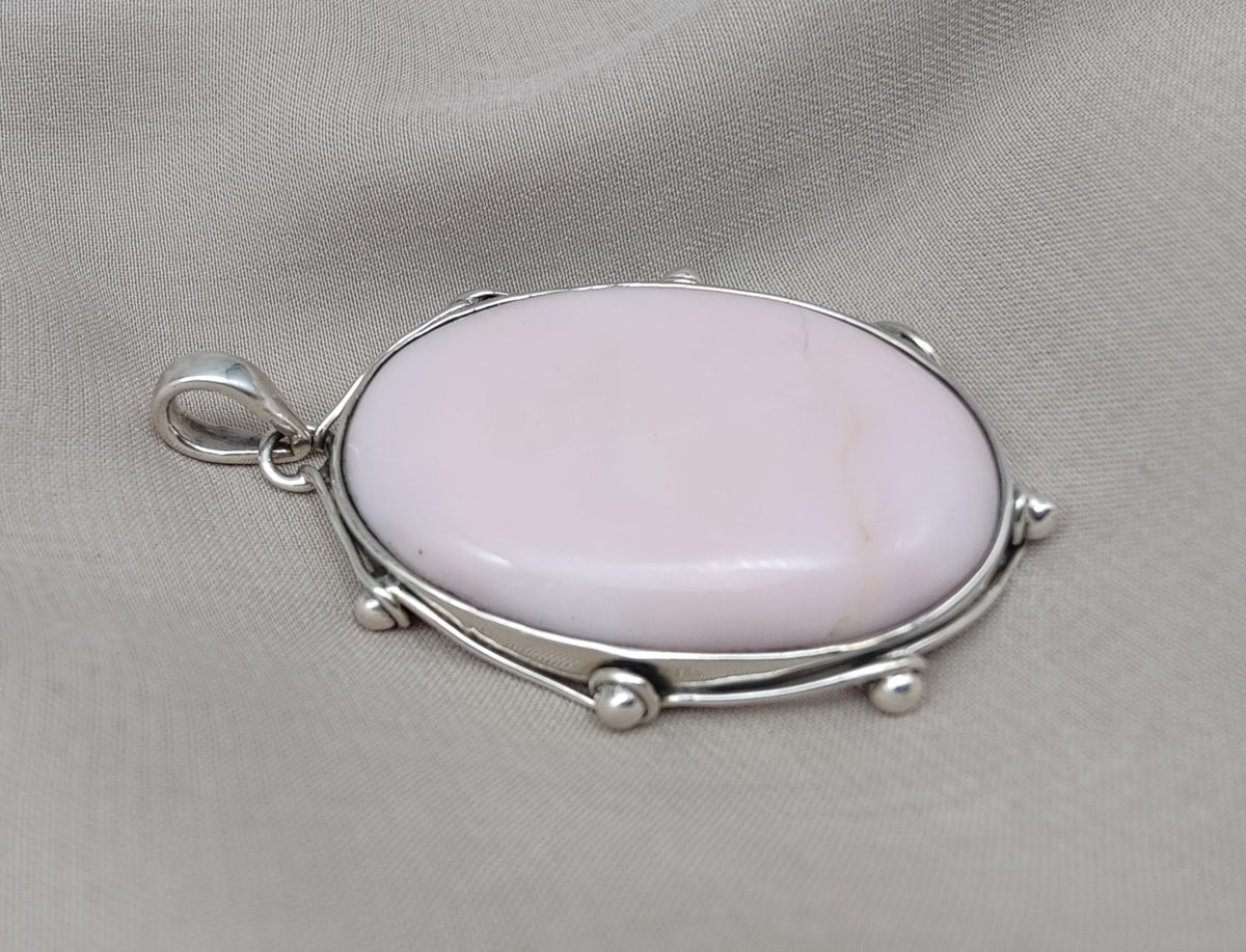 Natural Pink Opal 925 Sterling Silver Pendant: Handmade Oval Gemstone Necklace