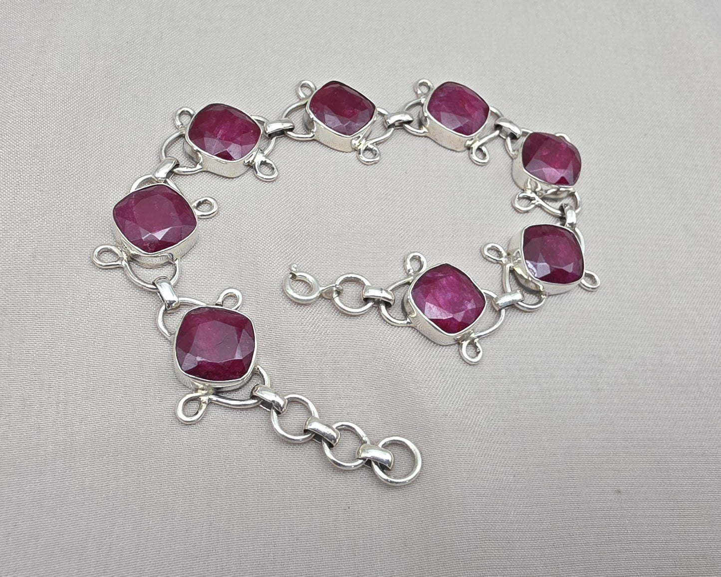 Ruby Bracelet 925 Sterling Silver Red Gemstone Jewelry