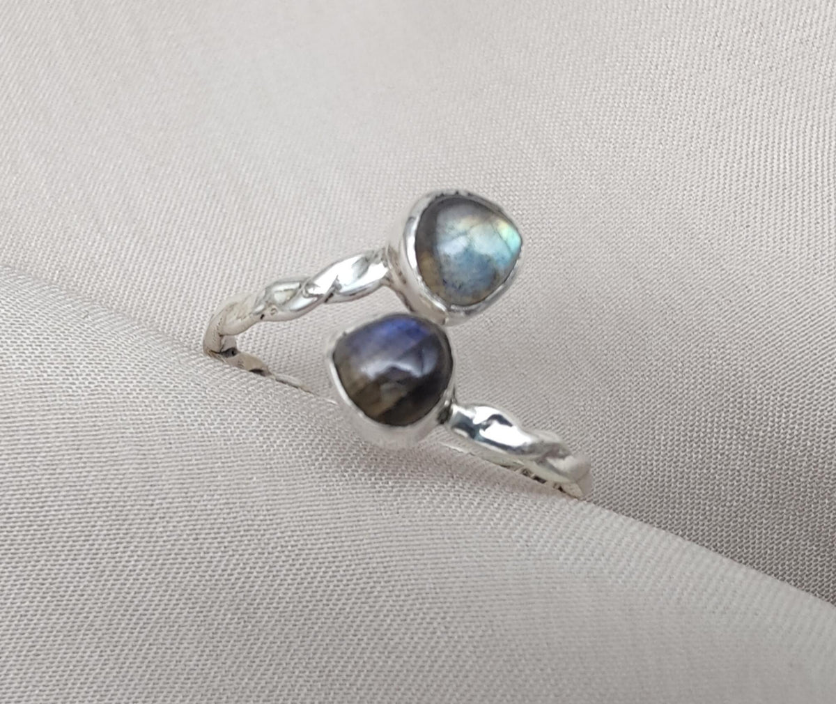 Labradorite Heart Sterling Silver Ring: Adjustable Boho Jewelry