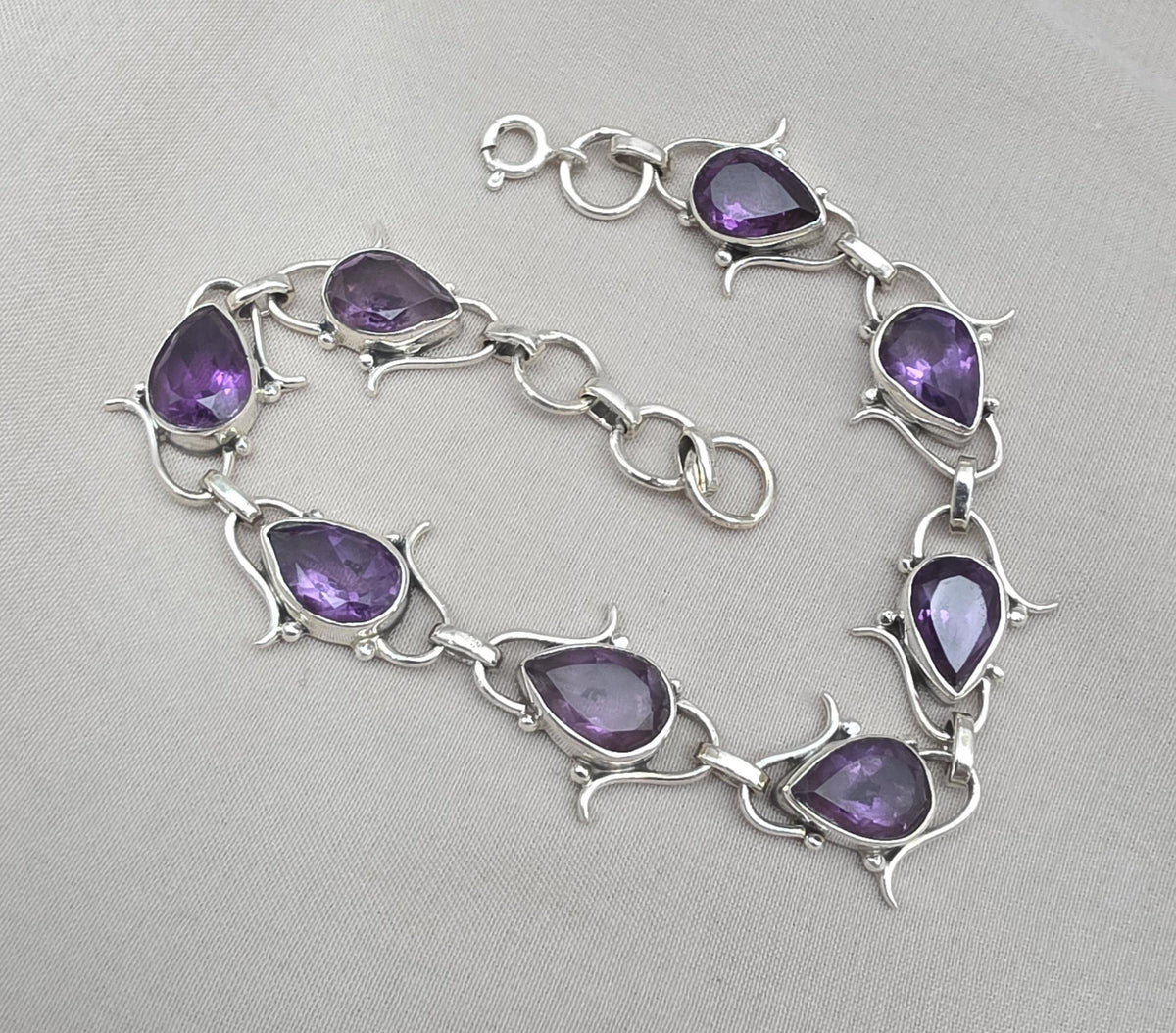 925 Sterling Silver Amethyst Bracelet Pear Shape Purple Gemstone Link Bracelet Gift for Her