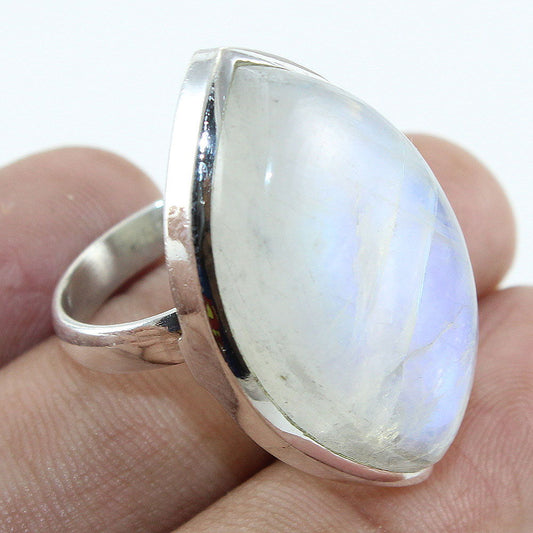 925 SOLID STERLING SILVER NATURAL RAINBOW MOONSTONE GEMSTONES HANDMADE RING, ALL SIZES AVAILABLE