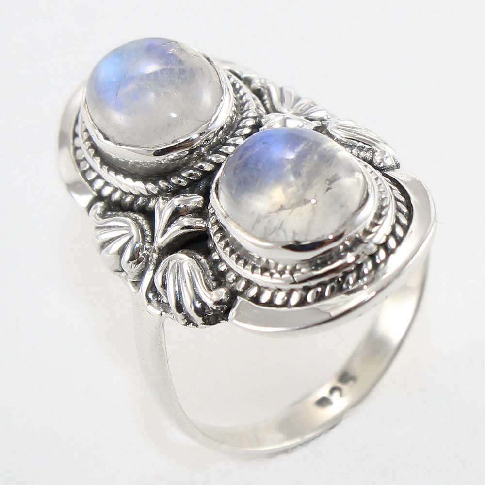 925 SOLID STERLING SILVER NATURAL RAINBOW MOONSTONE GEMSTONES HANDMADE RING, ALL SIZES AVAILABLE