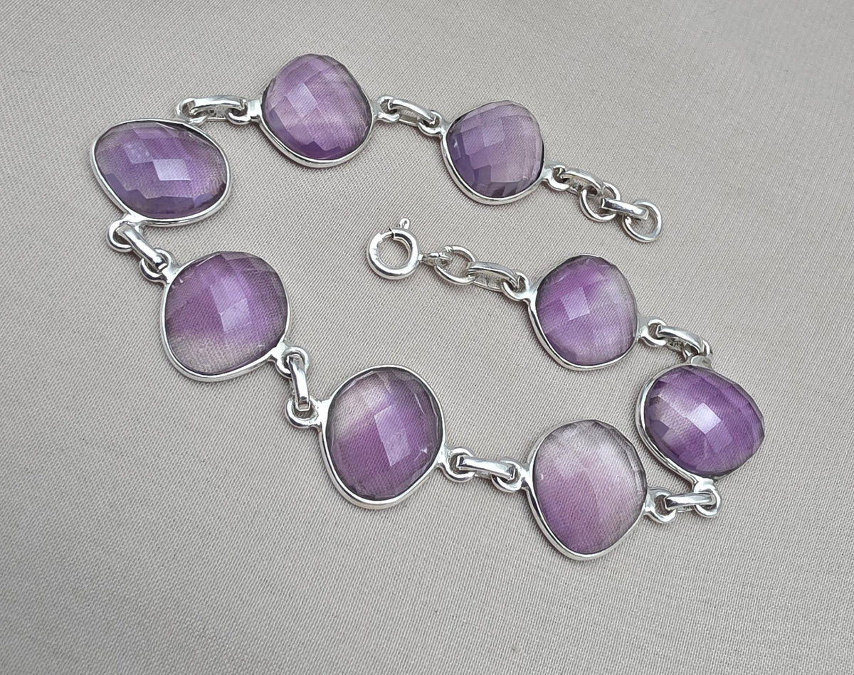 Amethyst 925 Sterling Silver Bracelet Handmade Natural Gemstone