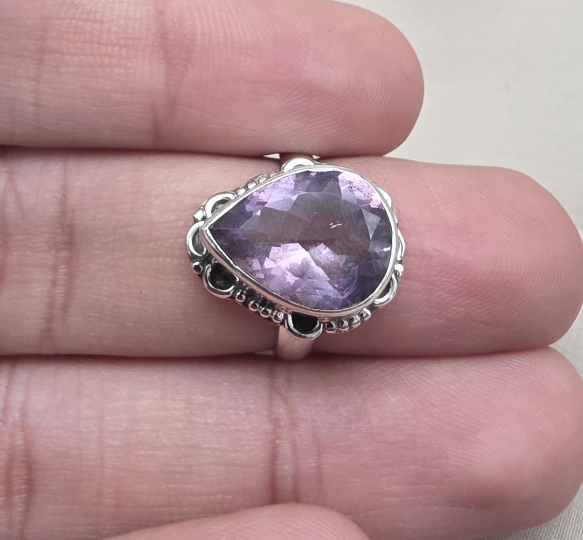 925 Sterling Silver Amethyst Ring Pear Shape Purple Gemstone Statement Ring February Birthstone
