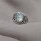 Rainbow Moonstone Ring: Oxidized 925 Sterling Silver, Boho Floral Design