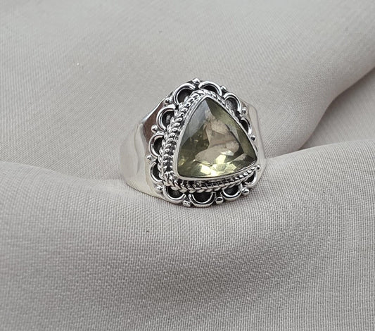 Lemon Quartz 925 Sterling Silver Ring: Handmade Boho Gemstone Jewelry