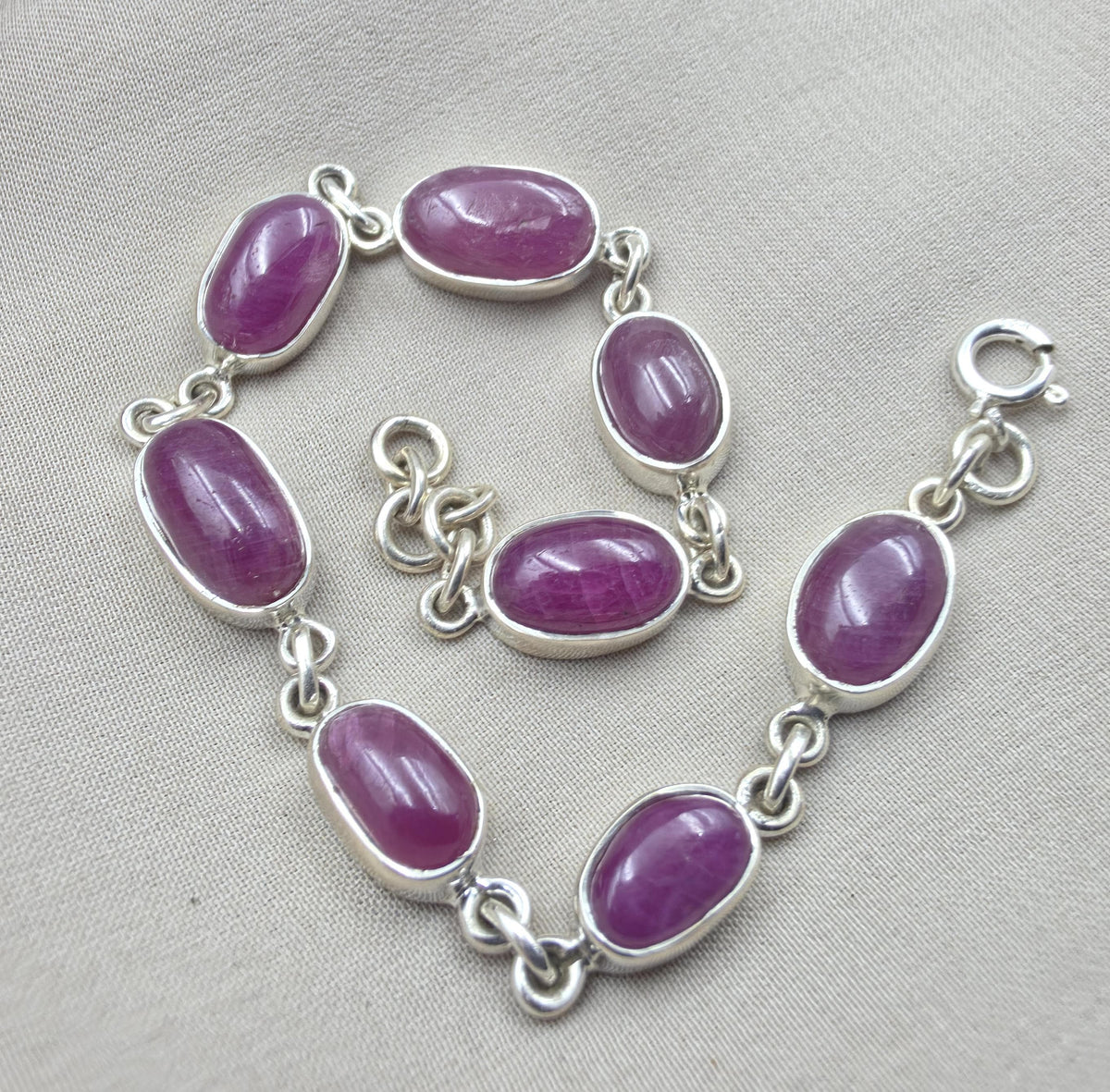 925 Sterling Silver Ruby Oval Faceted Gemstone Bracelet Handmade Boho Jewelry