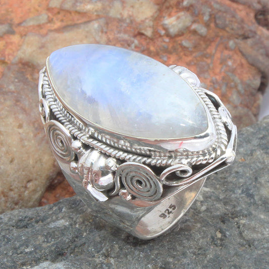 925 SOLID STERLING SILVER NATURAL RAINBOW MOONSTONE GEMSTONES HANDMADE RING, ALL SIZES AVAILABLE