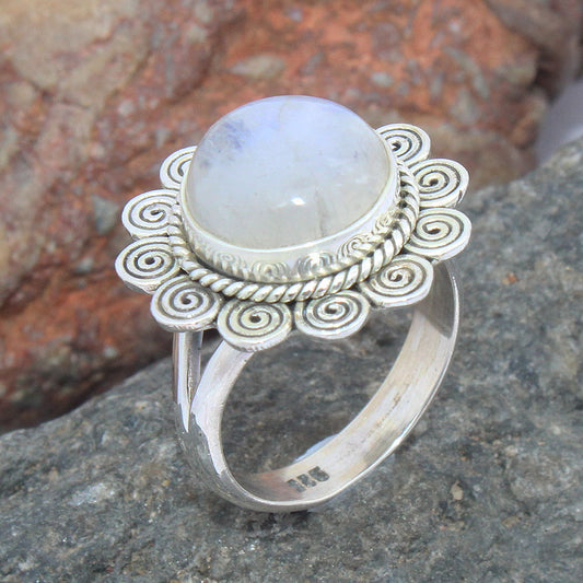 925 SOLID STERLING SILVER NATURAL RAINBOW MOONSTONE GEMSTONES HANDMADE RING, ALL SIZES AVAILABLE