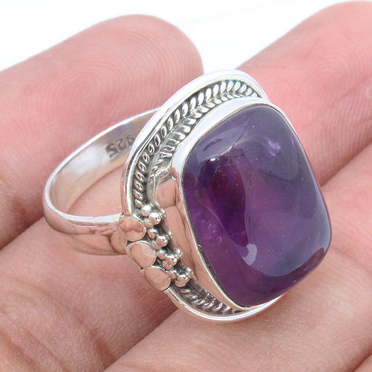 925 SOLID STERLING SILVER NATURAL PURPLE AMETHYST GEMSTONES HANDMADE RING, ALL SIZES AVAILABLE