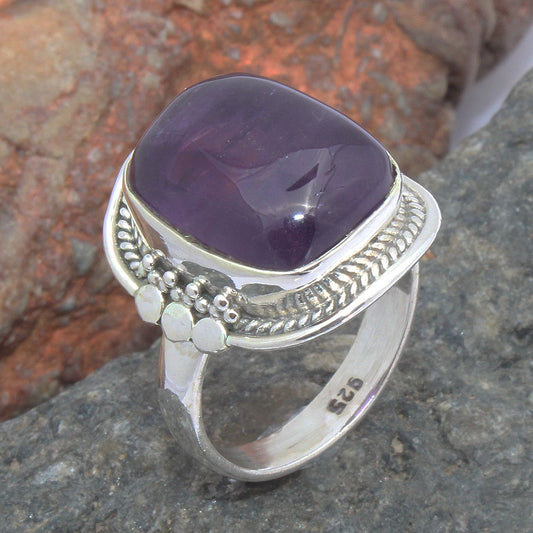 925 SOLID STERLING SILVER NATURAL PURPLE AMETHYST GEMSTONES HANDMADE RING, ALL SIZES AVAILABLE