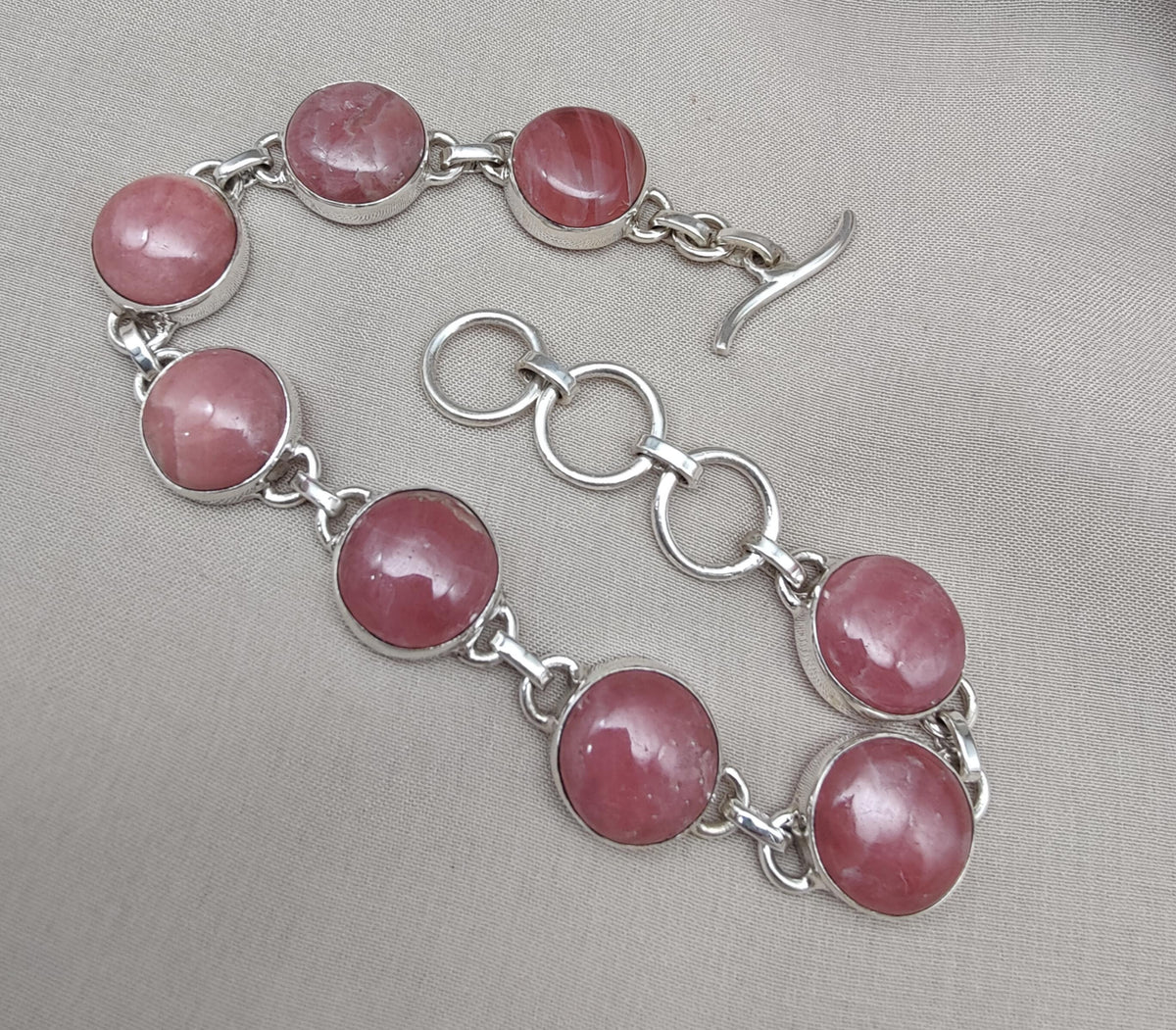 Rhodochrosite 925 Sterling Silver Bracelet: Handmade Pink Gemstone Jewelry