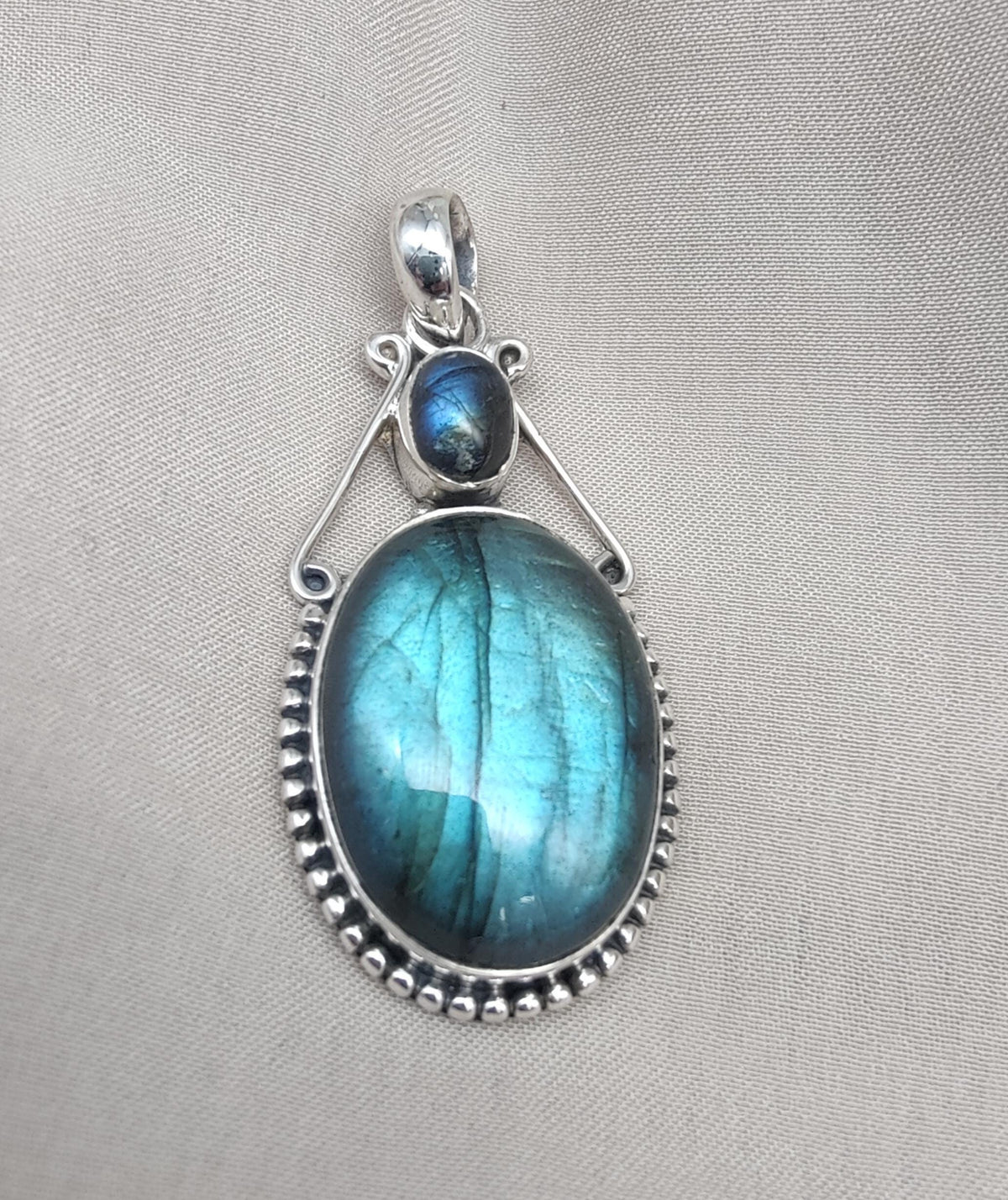 Labradorite Pendant: 925 Sterling Silver Blue Flash Boho Necklace