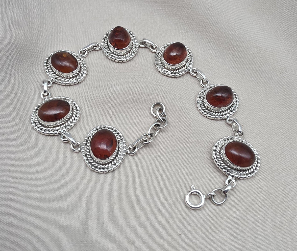Amber 925 Sterling Silver Bracelet Oval Cabochon Adjustable Bracelet Handmade Gemstone Gift for Her
