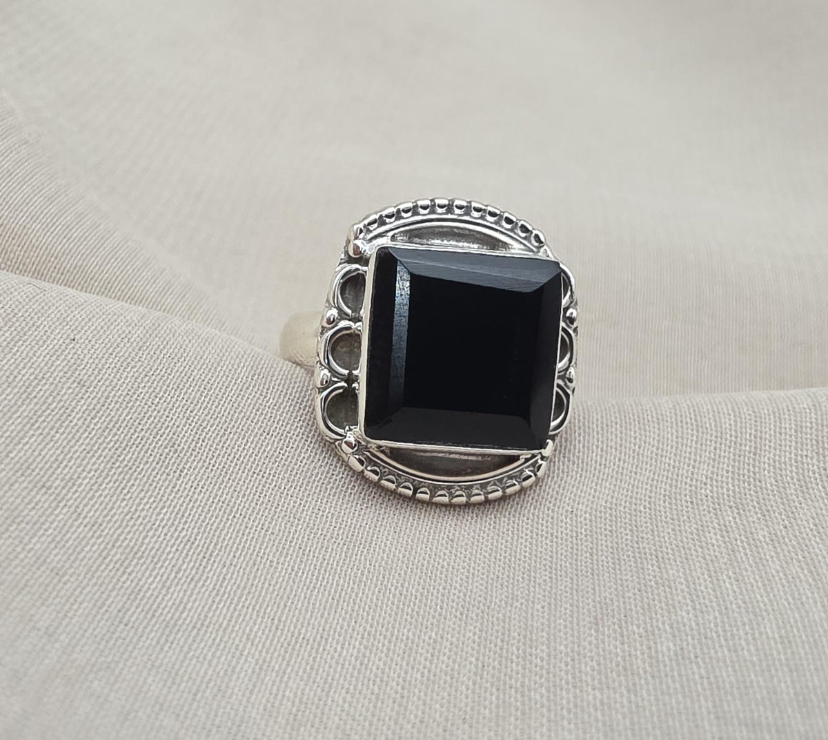 925 Sterling Silver Black Onyx Ring Natural Gemstone Square Cut Handmade Jewelry