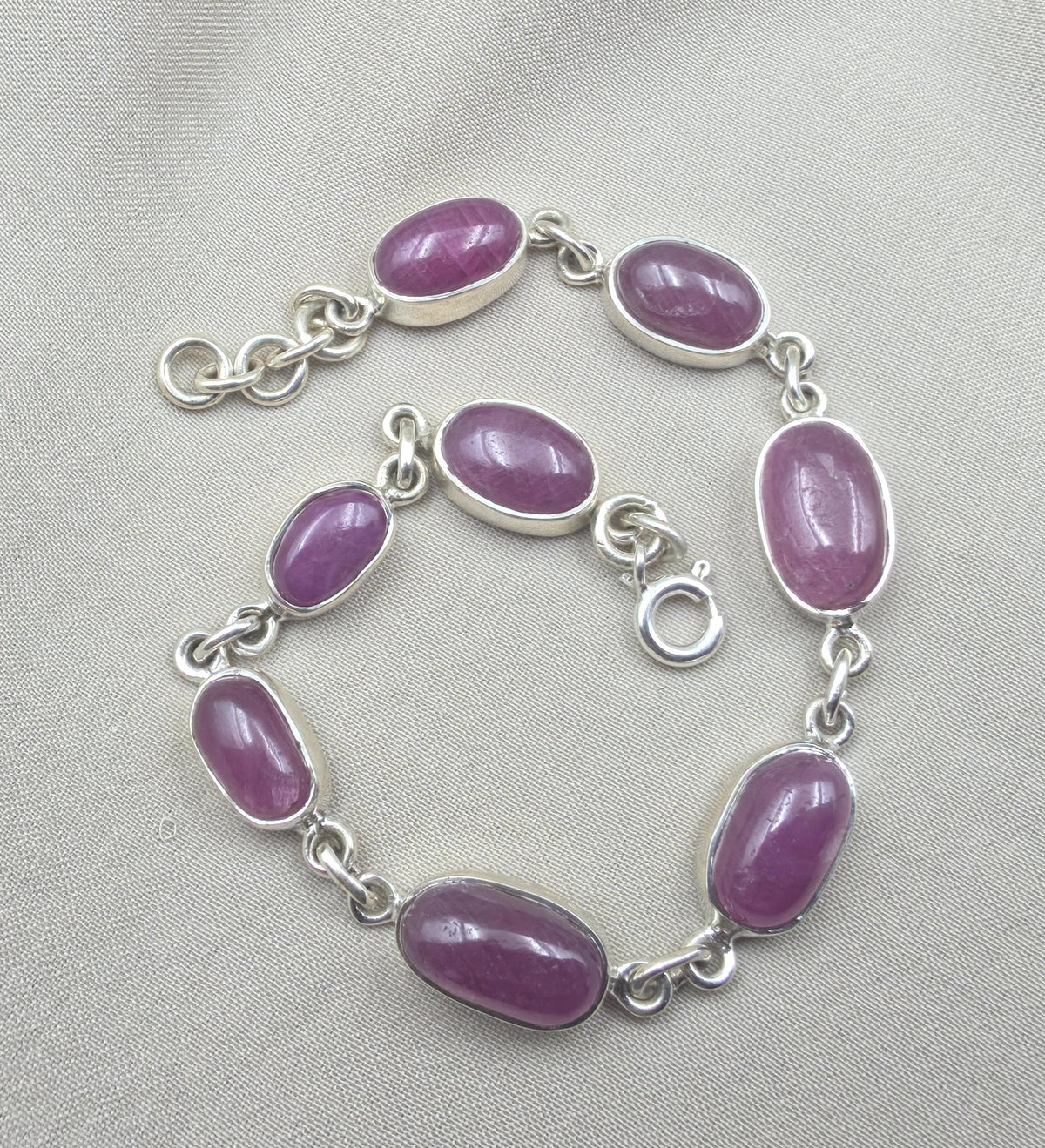 925 Sterling Silver Ruby Oval Faceted Gemstone Bracelet Handmade Boho Jewelry