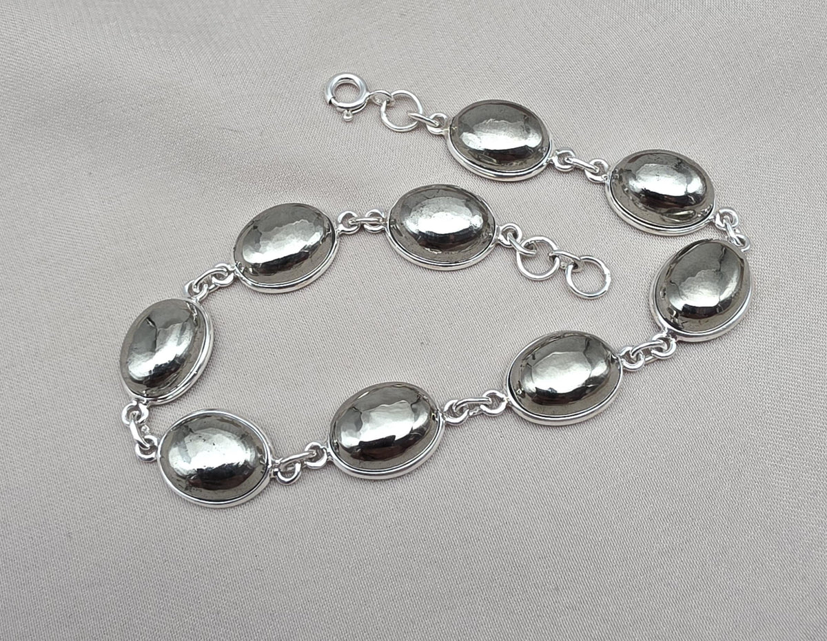 925 Sterling Silver Pyrite Bracelet Minimal Oval Link Handmade Jewelry