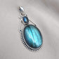Labradorite Pendant: 925 Sterling Silver Blue Flash Boho Necklace