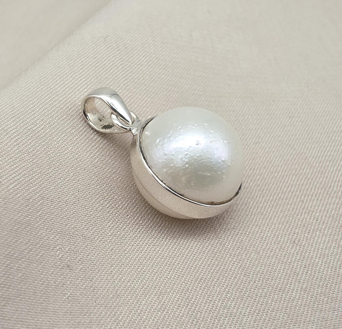Pearl Pendant 925 Sterling Silver Oval Dome Natural Gemstone Minimal Pendant Handmade Jewelry Gift