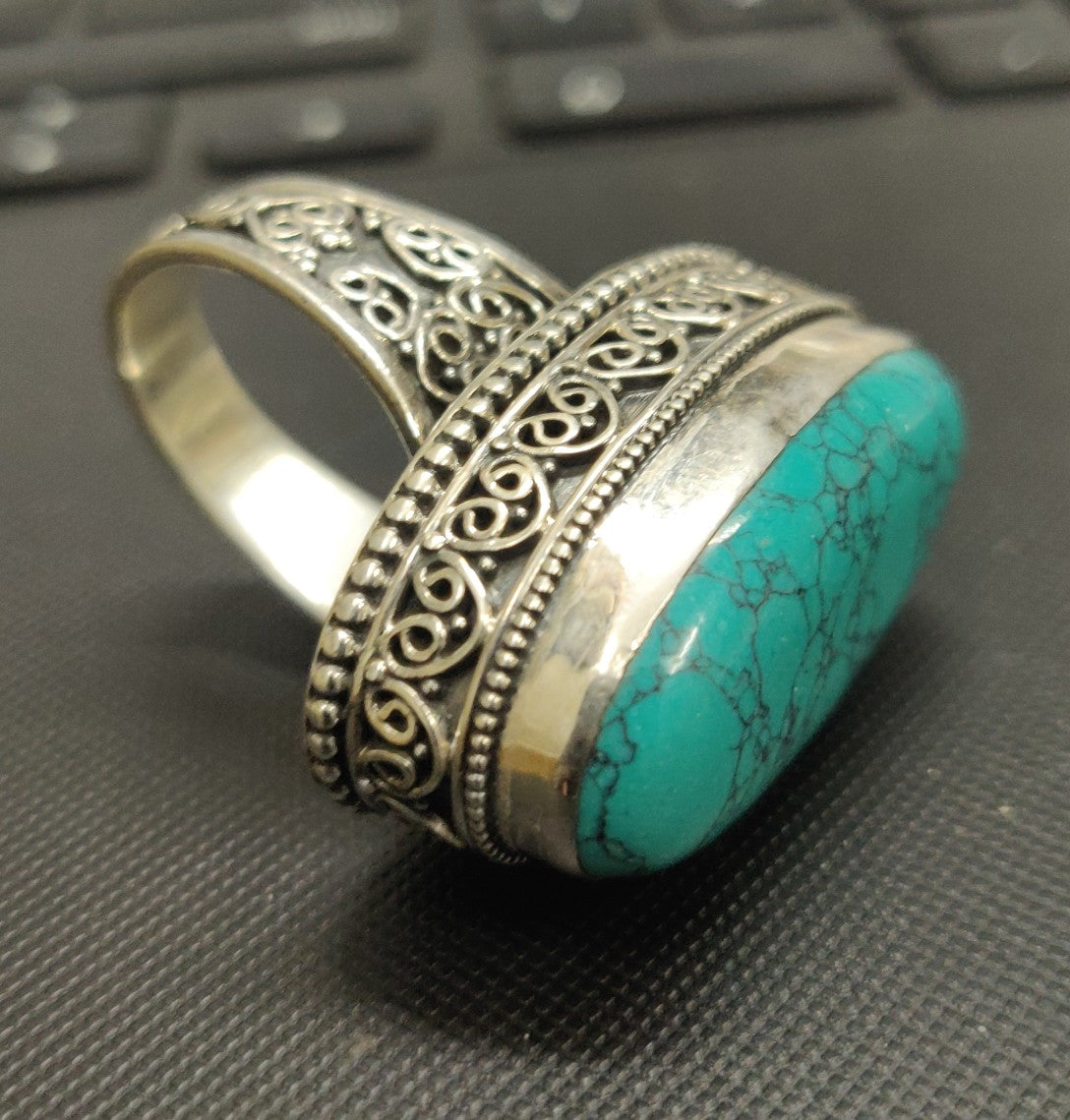 925 SOLID STERLING SILVER NATURAL TURQUOISE GEMSTONES HANDMADE RING, ALL SIZES AVAILABLE