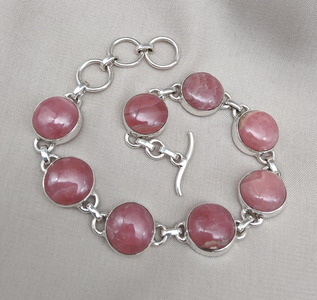 Rhodochrosite 925 Sterling Silver Bracelet: Handmade Pink Gemstone Jewelry