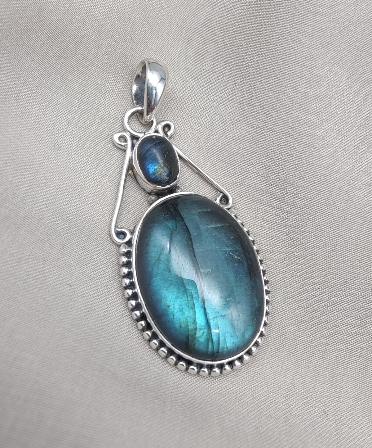 Labradorite Pendant: 925 Sterling Silver Blue Flash Boho Necklace