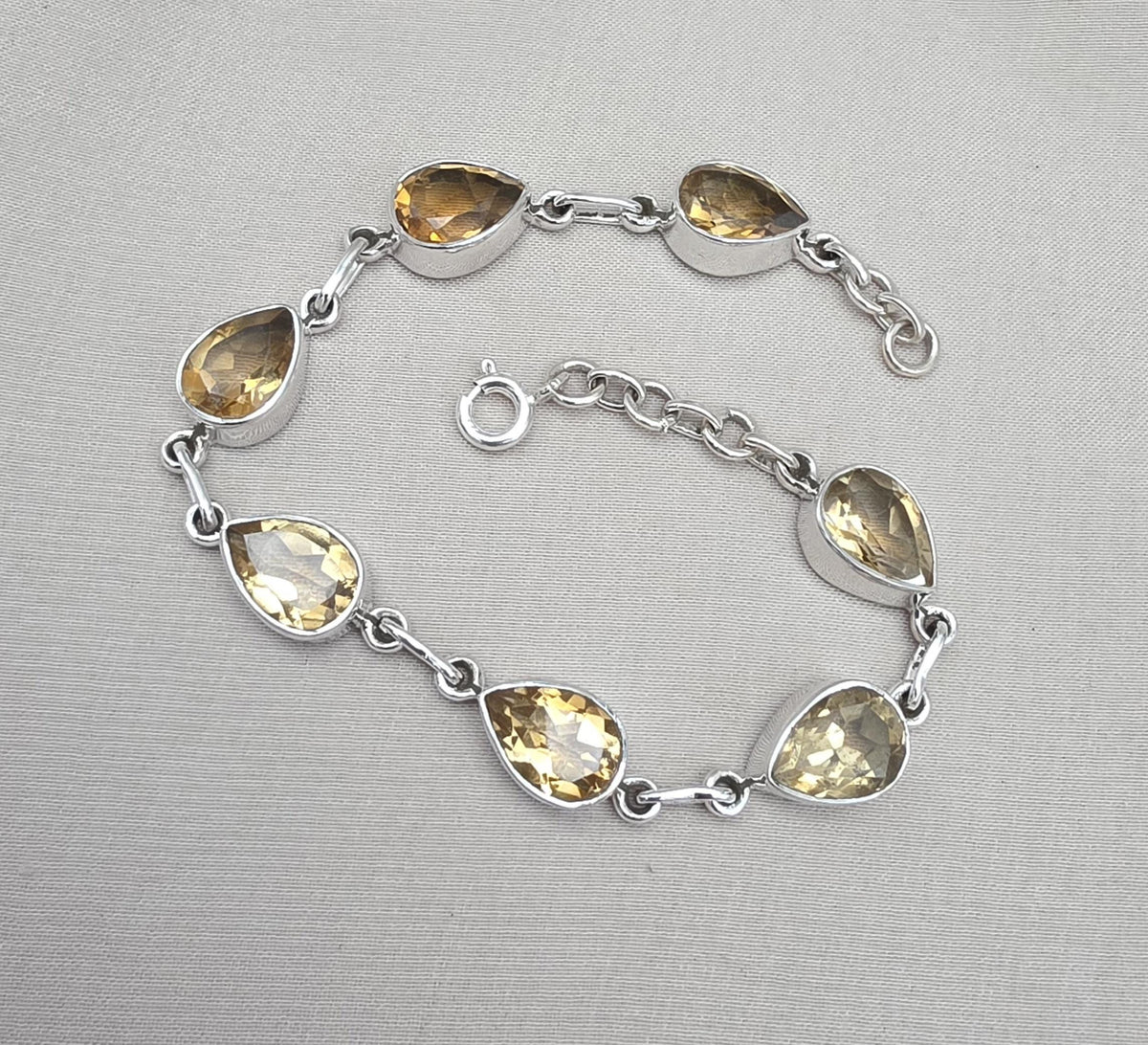 Citrine 925 Sterling Silver Pear Shape Faceted Yellow Gemstone Link Bracelet Handmade Boho Jewelry