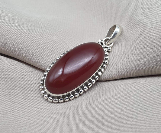 Handmade Red Onyx Sterling Silver Pendant - July Birthstone Necklace