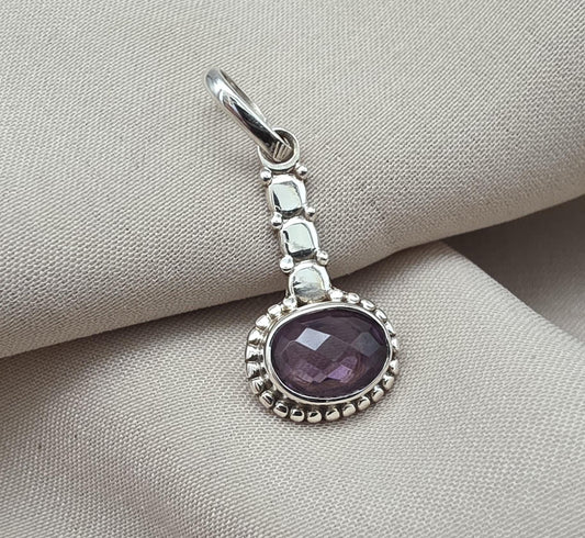 Handmade Oval Amethyst Pendant: 925 Sterling Silver Boho Jewelry