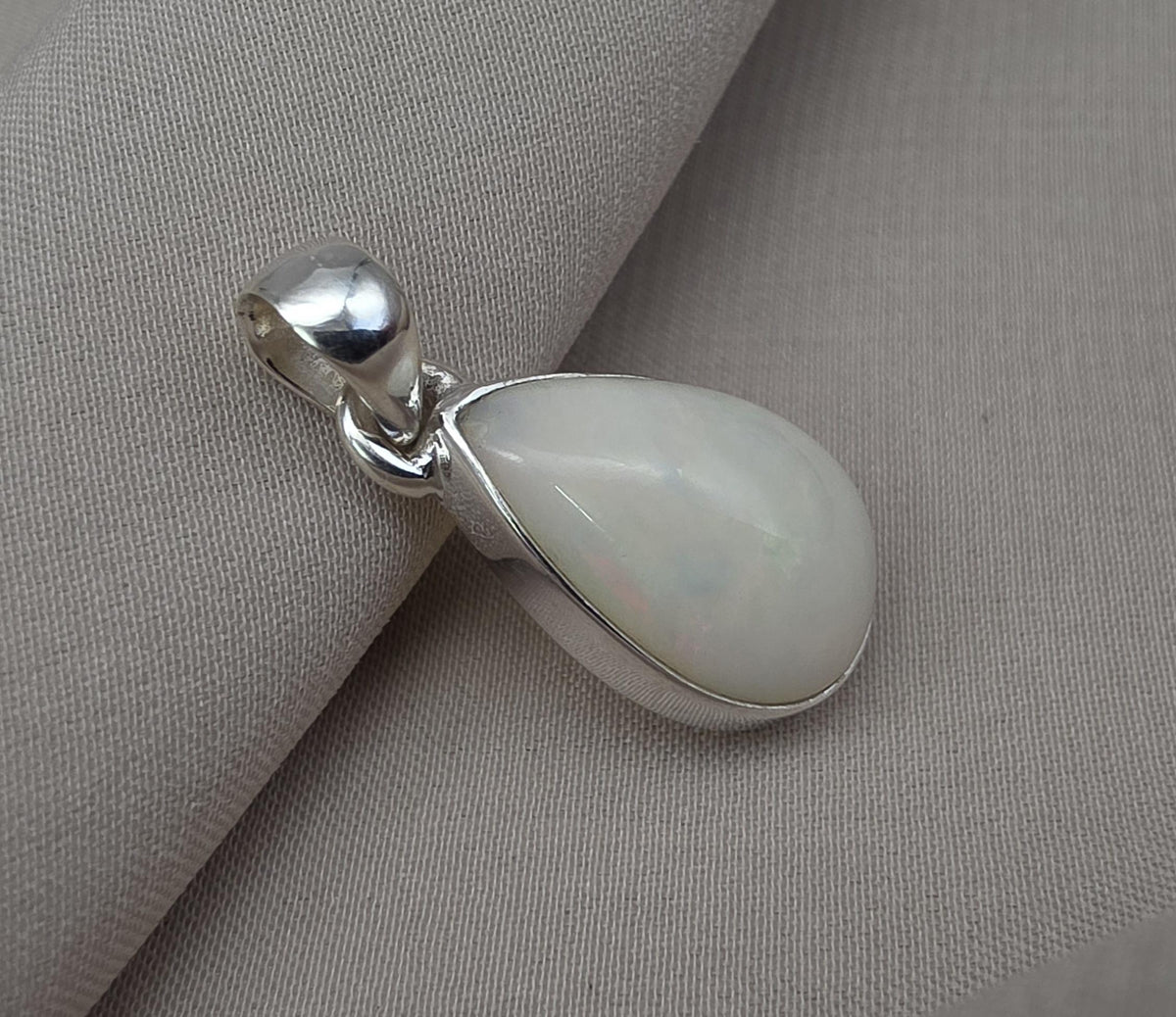 Ethiopian Opal Pear Pendant 925 Sterling Silver Handmade Cabochon Gemstone Jewelry