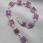 925 Sterling Silver Pink Ruby Bracelet Square Cut Gemstone Link Bracelet Gift for Her