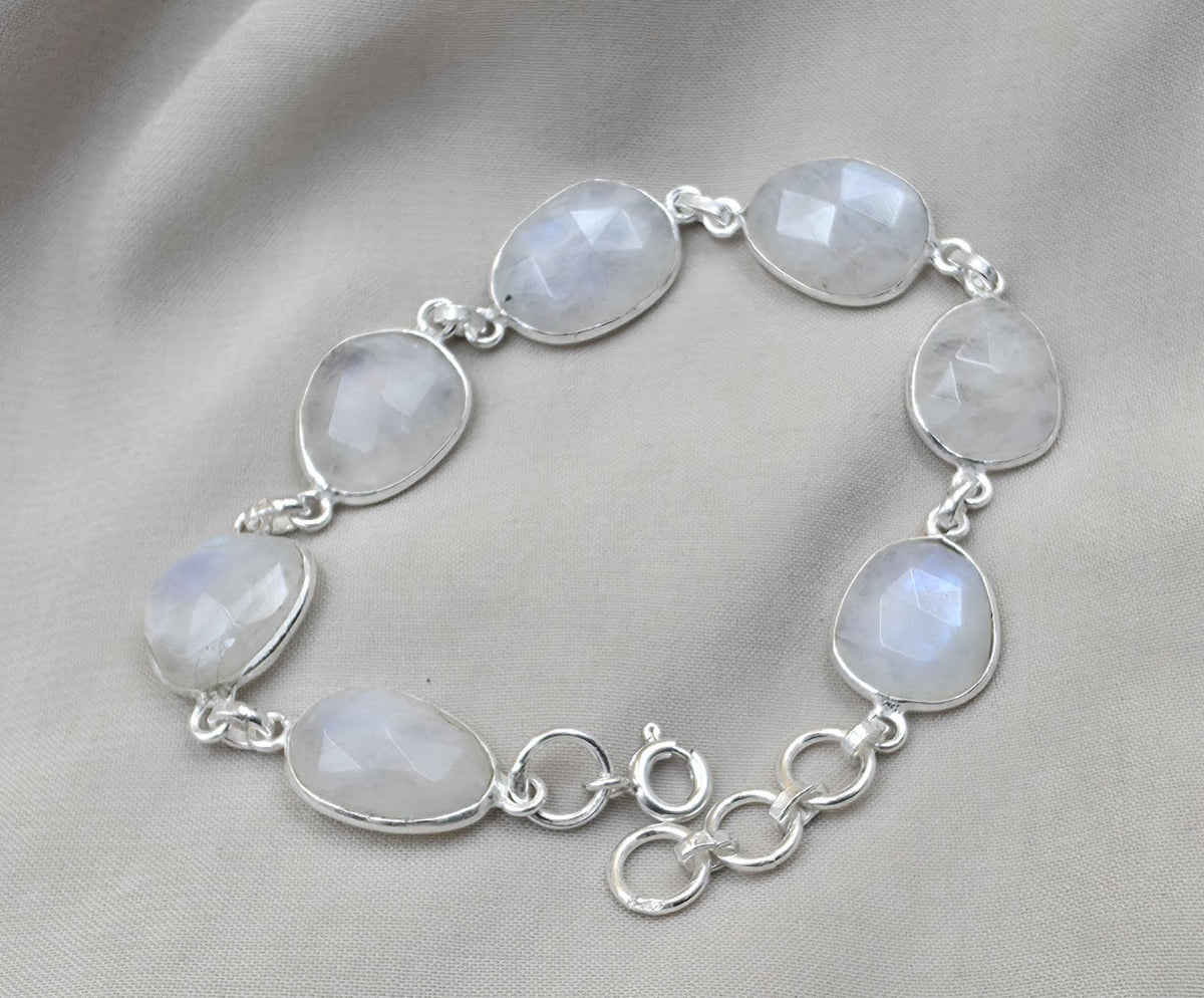 Rainbow Moonstone 925 Sterling Silver Bracelet Natural Handmade