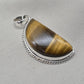 Half Moon Tiger Eye Pendant: 925 Sterling Silver Protection Gemstone Necklace Courage Jewelry