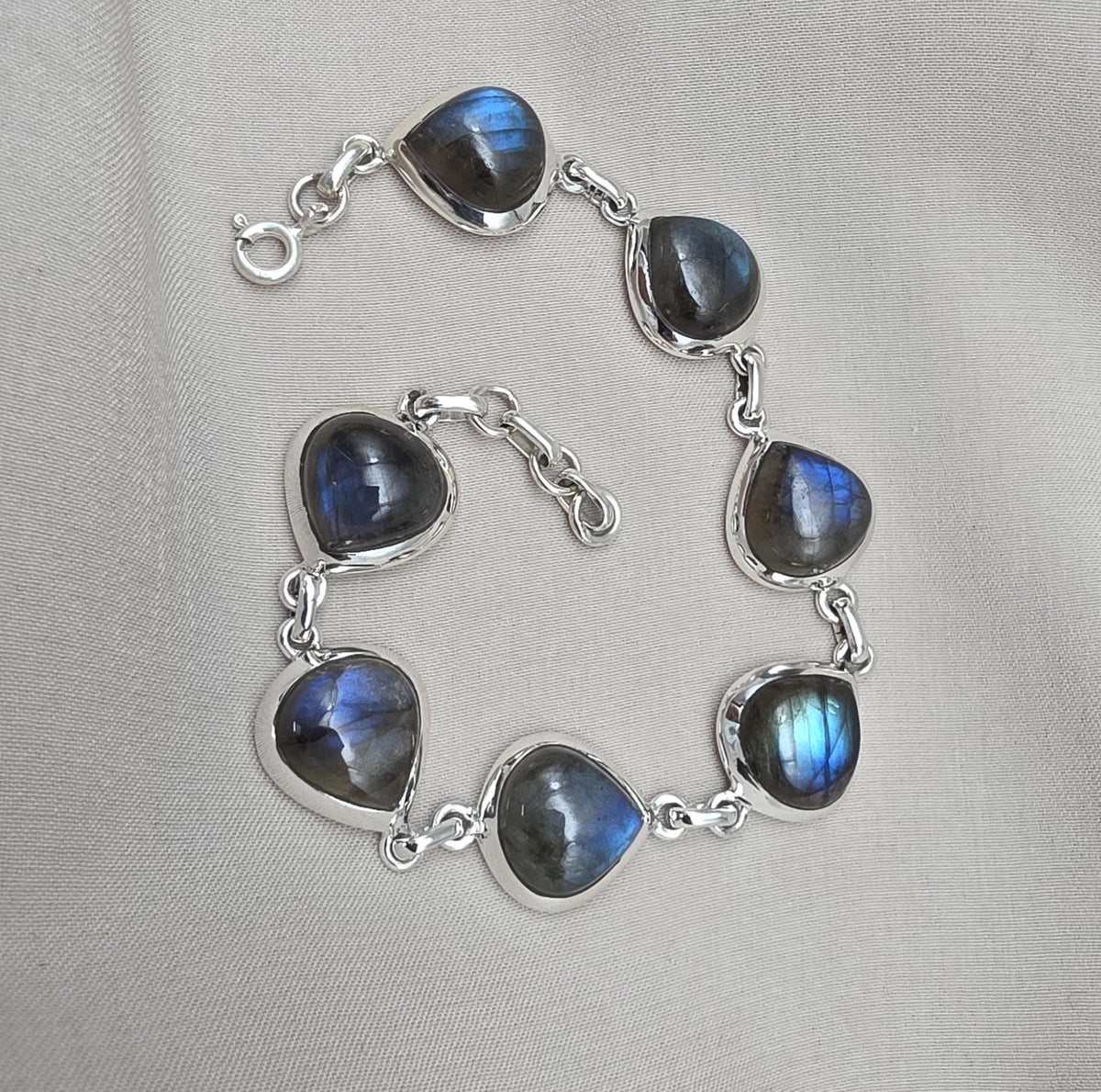 Natural Labradorite Bracelet 925 Sterling Silver, Blue Flash Labradorite Gemstone Jewelry Birthstone Gifts