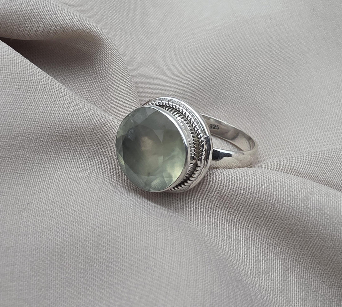 Handmade Sterling Silver Prehnite Ring, Natural Gemstone Statement Jewelry
