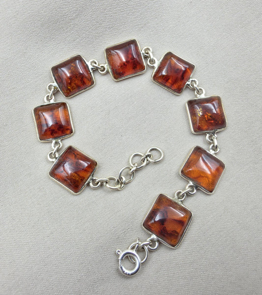 925 Sterling Silver Cognac Amber Bracelet Handmade Gemstone Jewelry Gift for Women