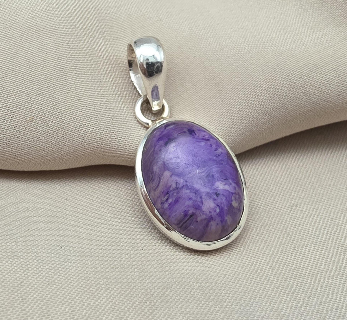 925 Sterling Silver Charoite Pendant: Purple Gemstone Necklace Handmade Jewelry