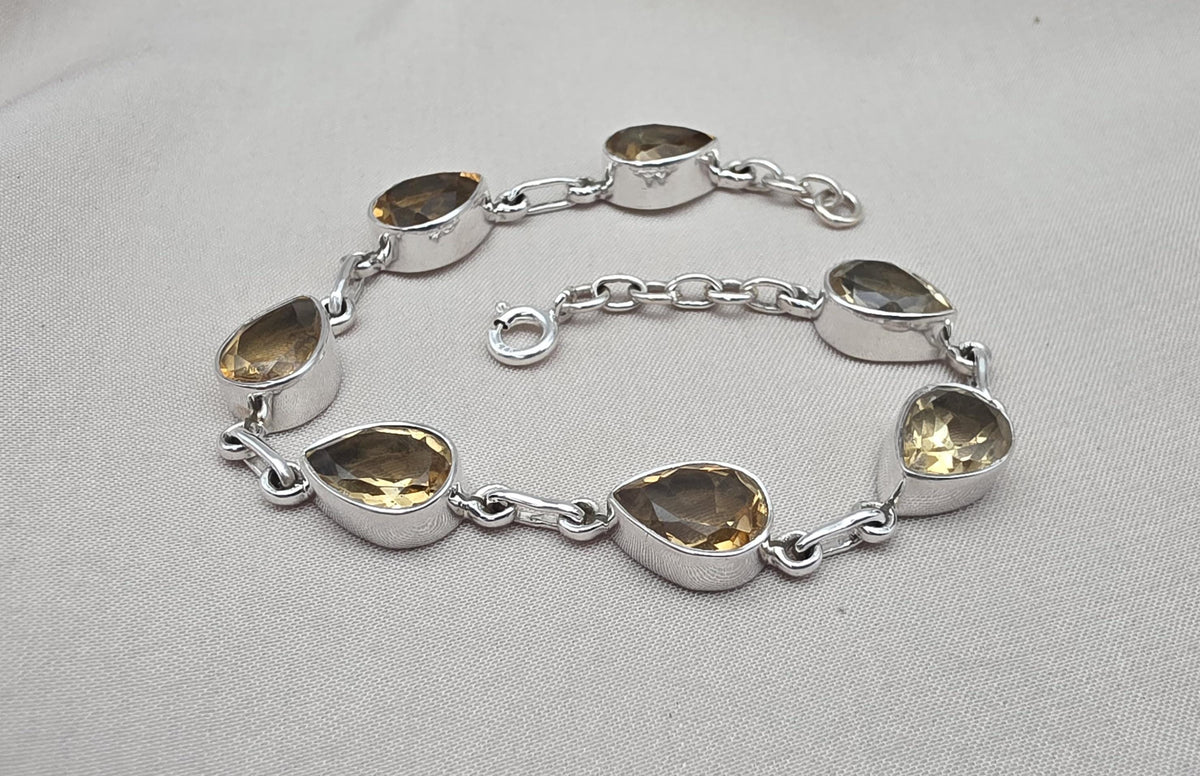 Citrine 925 Sterling Silver Pear Shape Faceted Yellow Gemstone Link Bracelet Handmade Boho Jewelry