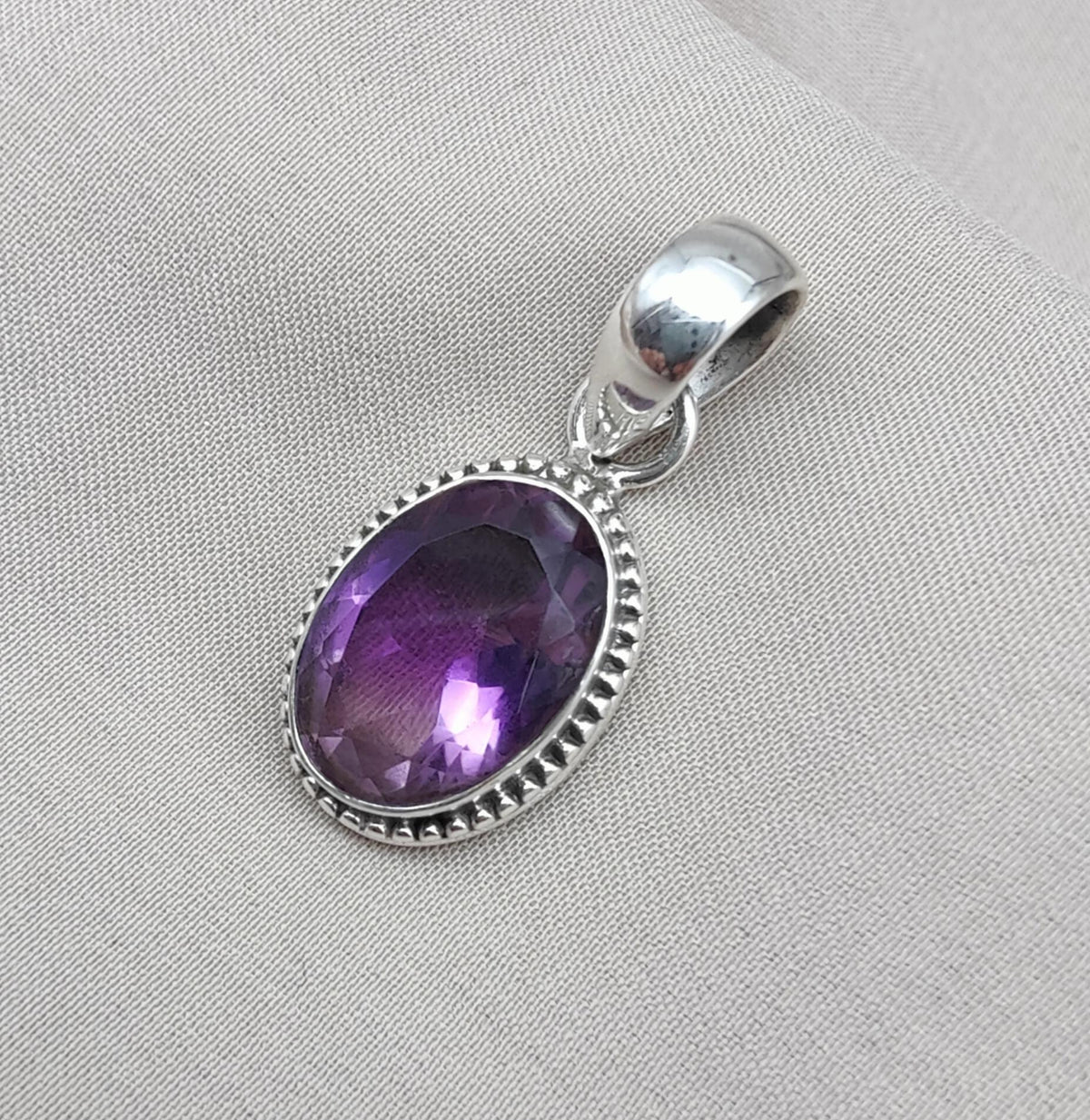 925 Sterling Silver Oval Amethyst Pendant: Healing Crystal Jewelry