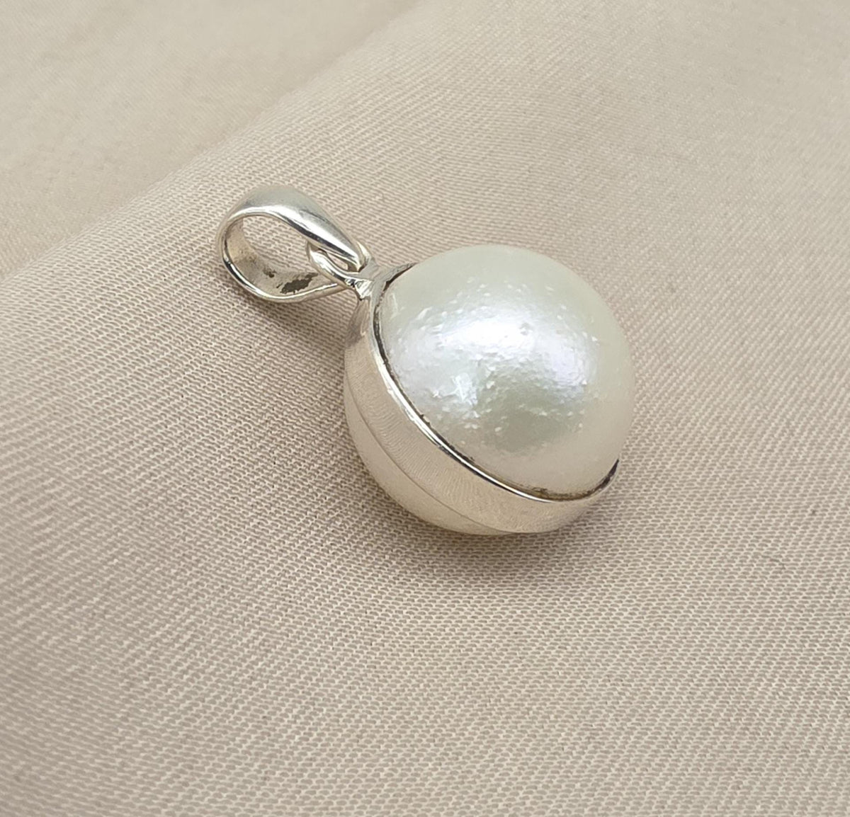 Pearl Pendant 925 Sterling Silver Oval Dome Natural Gemstone Minimal Pendant Handmade Jewelry Gift