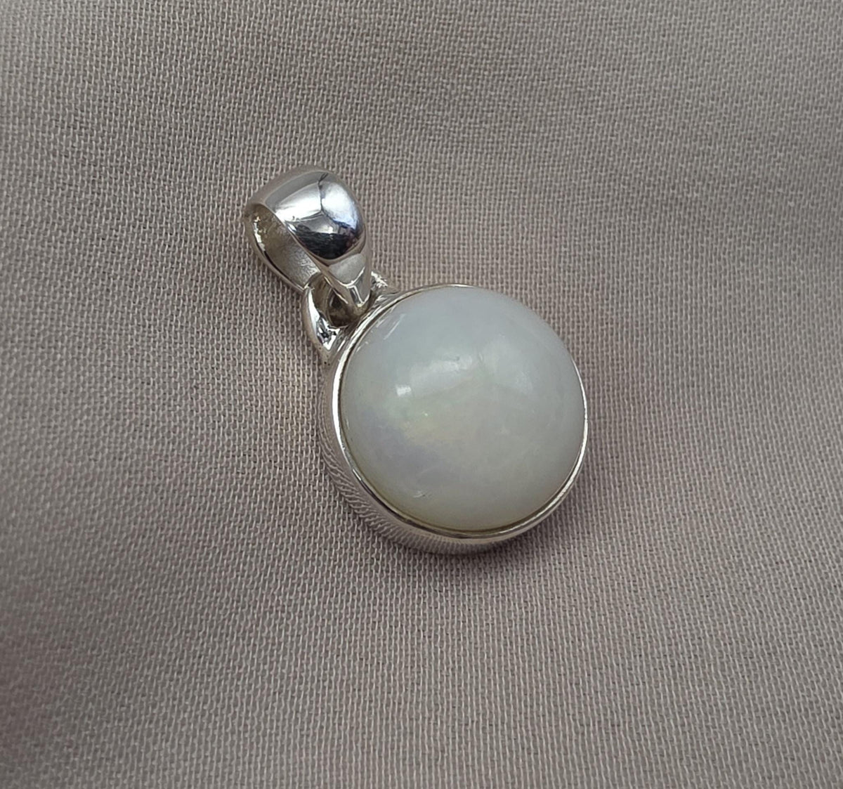 Natural White Opal Round Pendant 925 Sterling Silver Handmade Cabochon Gemstone Jewelry