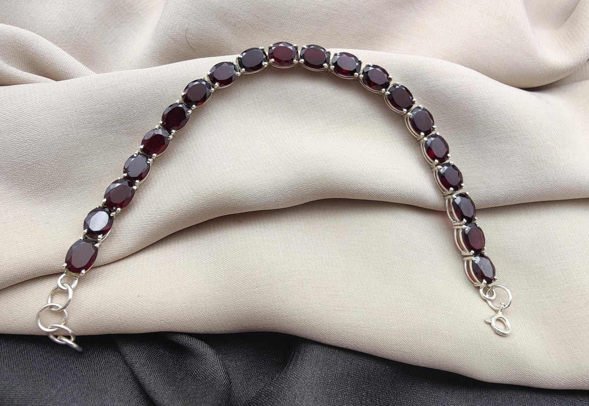 Garnet Tennis Bracelet: 925 Sterling Silver January Birthstone