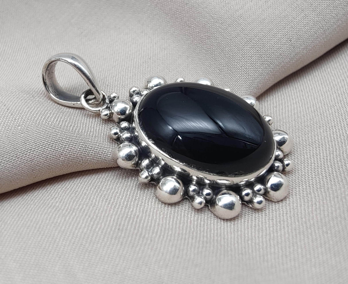 Handmade Black Onyx Sterling Silver Pendant: Protection Amulet