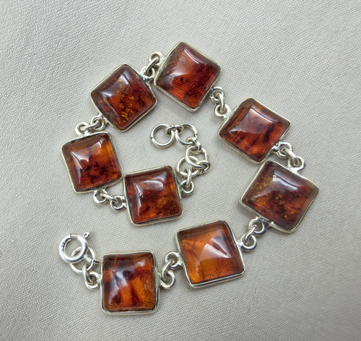925 Sterling Silver Cognac Amber Bracelet Handmade Gemstone Jewelry Gift for Women