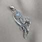 Rainbow Moonstone Silver Pendant: Artisan Floral Leaf Design, Boho Charm